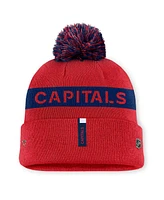 Fanatics Women's Red/Navy Washington Capitals Authentic Pro Rink Cuffed Knit Hat with Pom