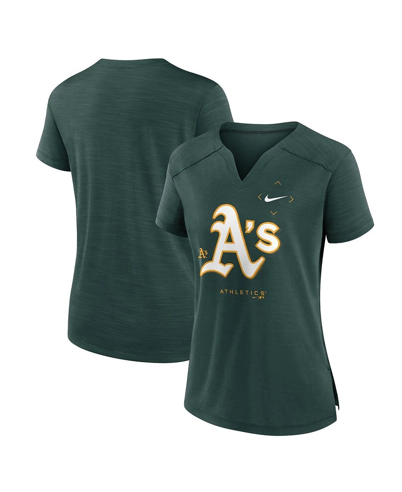 Nike Women's Green Athletics Pure Pride Boxy Performance Notch Neck T-Shirt