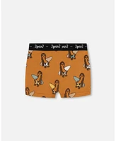 Boy Printed Cotton Boxer Shorts Sloths On Tan Background - Toddler|Child