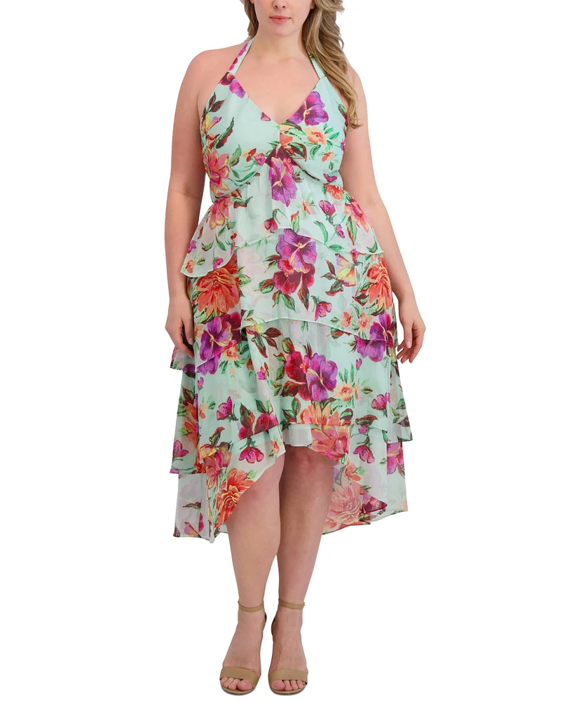 Siena Plus Size Tiered Floral-Print Chiffon Dress