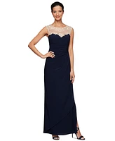 Alex Evenings Petite Embroidered Illusion-Yoke Gown