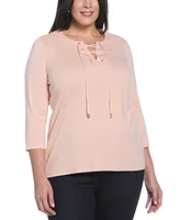Rafaella Plus Size Lace Up 3/4 Sleeve Top
