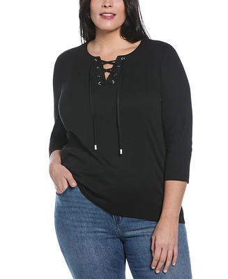 Rafaella Plus Lace Up 3/4 Sleeve Top