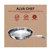 Alva Chef 9.5" Stainless Steel Frying Pan Skillet, Non-Toxic Pfas, Pfoa & Ptfe Free, Stay-Cool Handle Compatible with All Stove Tops & Induction Ready