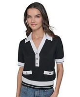 Karl Lagerfeld Paris Women's Short-Sleeve Collared Sweater