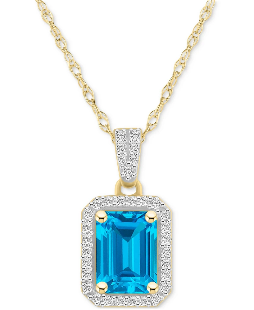 Blue Topaz (2 ct. t.w.) & Lab Created White Sapphire (1/5 Rectangle Pendant Necklace 10k Yellow Gold