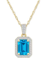 Blue Topaz (2 ct. t.w.) & Lab Created White Sapphire (1/5 Rectangle Pendant Necklace 10k Yellow Gold