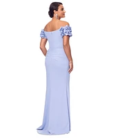 Xscape Women's Embellished-Strap Off-The-Shoulder Gown