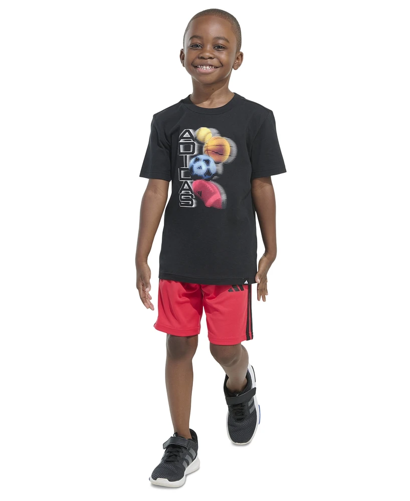 adidas Toddler & Little Boys Short-Sleeve Graphic T-Shirt 3-Stripe Shorts, 2 Piece Set