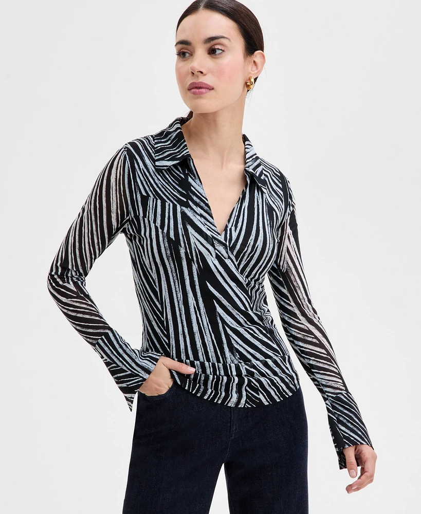 I.n.c. International Concepts Women's Printed Johnny-Collar Top, Exclusively at Macy's