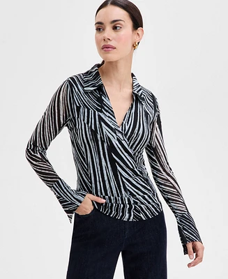 I.n.c. International Concepts Women's Printed Johnny-Collar Top, Exclusively at Macy's