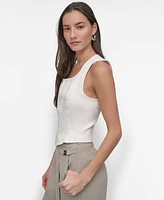 Dkny Women's Front-Zip Scoop-Neck Seamed-Corset Top