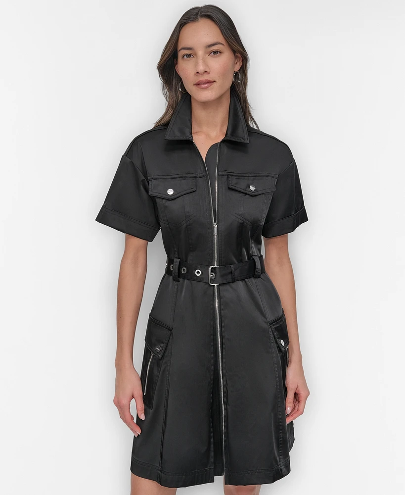 Dkny Women's Zip-Front Belted Short-Sleeve Dress