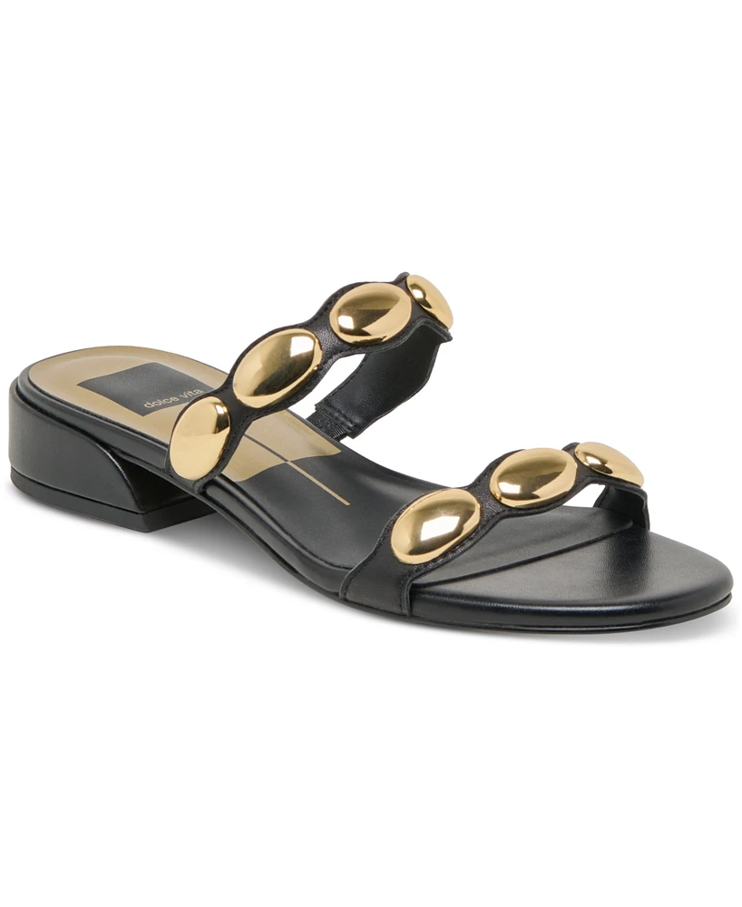 Dolce Vita Women's Fresco Embellished Double Band Slide Low Block Heel Dress Sandals