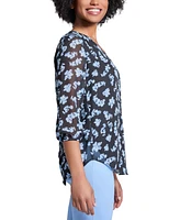 Jones New York Women's Kelly Printed V-Neck Chiffon Tunic