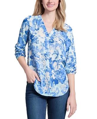 Jones New York Women's Printed V-Neck 3/4-Sleeve Tunic