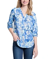 Jones New York Women's Printed V-Neck 3/4-Sleeve Tunic