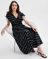 I.n.c. International Concepts Women's Striped Double V-Neck Cotton Dress, Exclusively at Macy's
