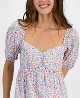 Kingston Grey Juniors' Floral Tiered Puff-Sleeve Midi Dress
