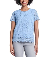 Jones New York Women's Crewneck Short-Sleeve Lace Top