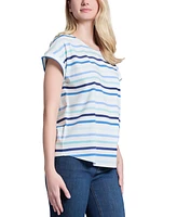 Jones New York Women's Striped Crewneck Cuffed-Sleeve Top