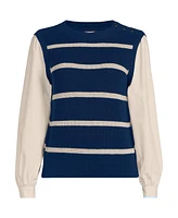 Lands' End Women's Drifter Shaker Button Shoulder Sweater Vest with Poplin Sleeves