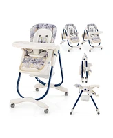 Multifunctional Folding Baby High Chair with Rolling Wheels and Adjustable Height