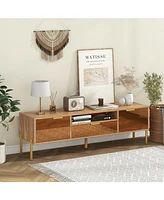 Mirrored Tv Stand for Tv up to with Spacious Tabletop and 2 Storage Cabinets