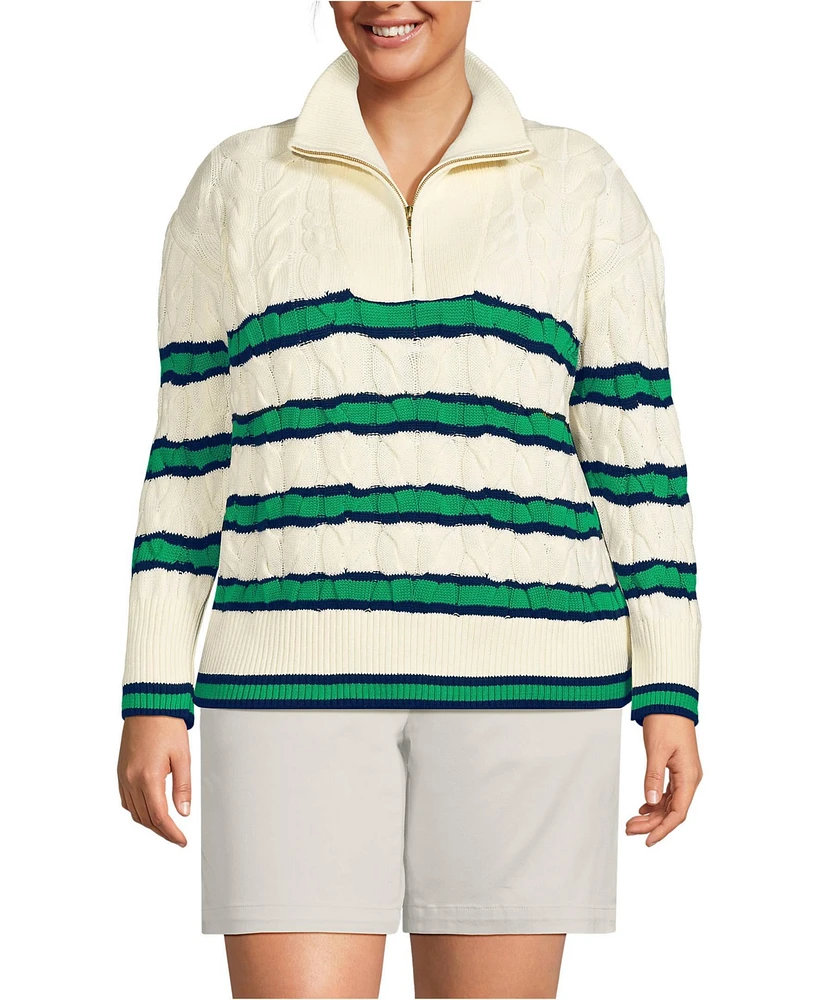 Lands' End Women's Plus Drifter Cable Quarter Zip Sweater