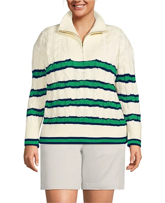 Lands' End Women's Plus Drifter Cable Quarter Zip Sweater