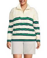 Lands' End Women's Plus Drifter Cable Quarter Zip Sweater