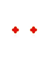 The Lovery Mini Coral Clover Stud Earrings 14K Gold