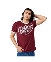 Dr. Pepper Men's Dr Logo Crew Neck Short Sleeve Red Ringer Tee -Large