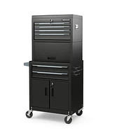 3-in-1 6-Drawer Rolling Tool Chest Storage Cabinet with Universal Wheels and Hooks Mobile Organizer