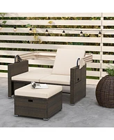 Outdoor Patio Rattan Daybed with Retractable Canopy and Adjustable Backrests