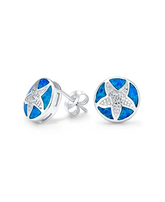 Bling Jewelry Nautical Starfish Stud Earrings with Blue Opal Inlay in Sterling Silver