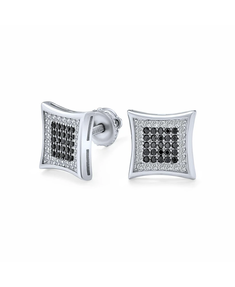 Bling Jewelry Contemporary Mens 12MM Black & White Cz Stud Earrings in Sterling Silver