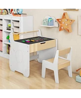 3 In 1 Kids Wood Table and Chair Set with Detachable Tabletop Hidden Storage Paper