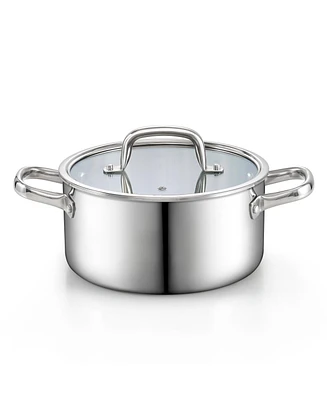 Cook N Home Stainless Steel Stockpot with Lid 4 Quart, Tri-Ply Clad Soup Pot, Induction Cooking pot, Silver