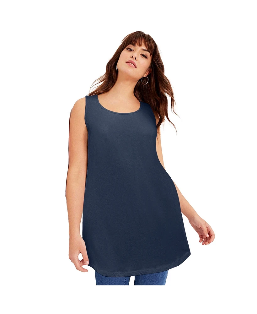 June + Vie Women's Plus Size Scoopneck One + Only Tunic Tank