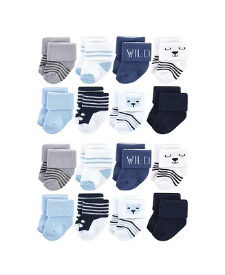 Hudson Baby Baby Boys Hudson Cotton Rich Terry Socks 16-Pack, Bear Boy, 0-6 Months