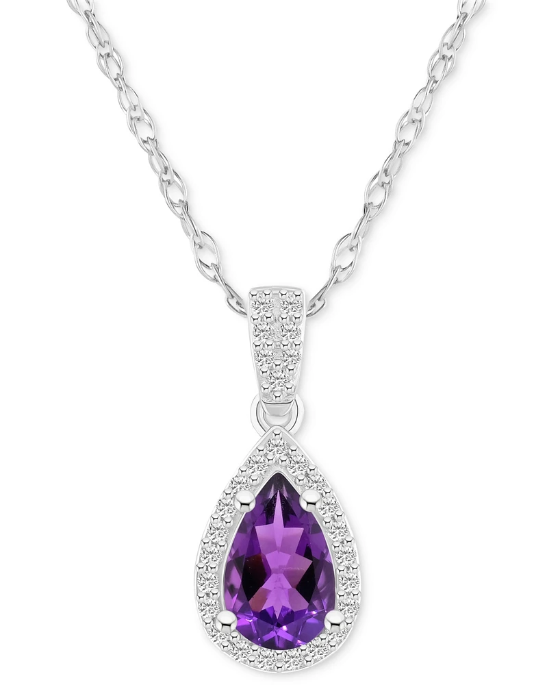 Blue Topaz (1-1/10 ct. t.w.) & Lab-Created White Sapphire (1/6 Pear Halo 18" Pendant Necklace 10k Gold (Also Additional Gemstone