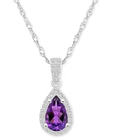 Blue Topaz (1-1/10 ct. t.w.) & Lab-Created White Sapphire (1/6 Pear Halo 18" Pendant Necklace 10k Gold (Also Additional Gemstone