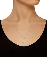 Lab Created Blue Sapphire (1 ct. t.w.) & White (1/6 Pear-Shape Pendant Necklace 10k Gold