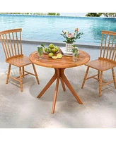 35.5 Inch Patio Wood Dining Table with Slatted Tabletop & Curved Legs for Backyard