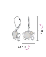 Bling Jewelry Lucky Elephant Dangle Earrings with White Opal Sterling Silver