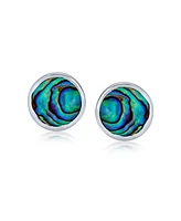 Bling Jewelry Round Bezel Set Abalone Shell Stud Earrings in Sterling Silver, 7MM