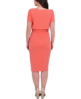 kensie Women's Tulip-Sleeve Tie-Waist Sheath Dress