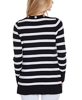 Belldini Women's Rhinestone Grommet Striped Open-Front Cardigan Sweater
