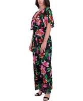 kenzie Women's Floral Chiffon Cape-Overlay Jumpsuit